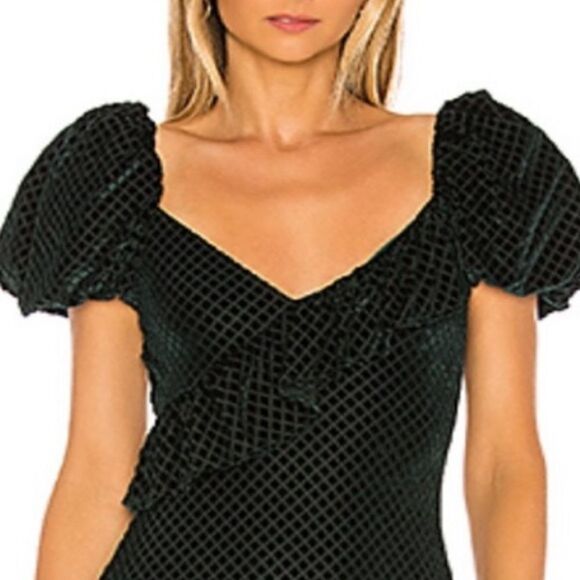 New Revolve X House of Harlow 1960 MEDINAH Mini Dress Hunter Green Velvet Small - Picture 3 of 14